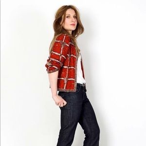 SOLD ON ETSY VTG Red Silver Sequin Bead Bow Jacket